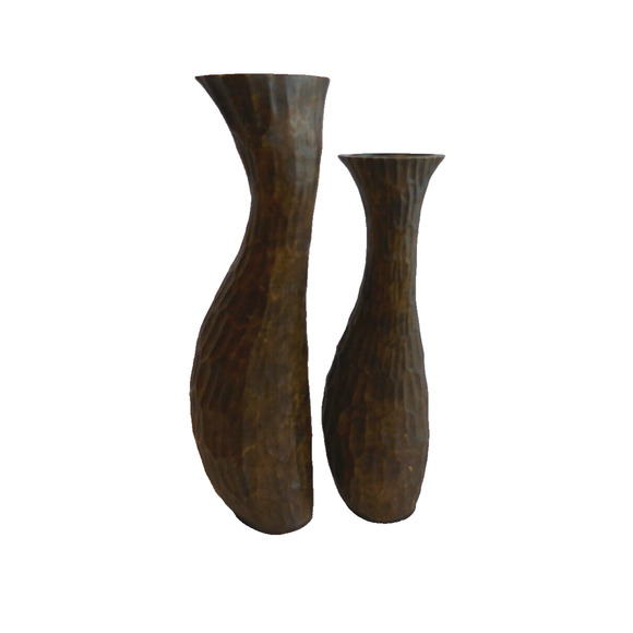 Pair Faux Wood Rustic Resin Curvy Textured Pillar Candle Holders - Picture 11 of 16